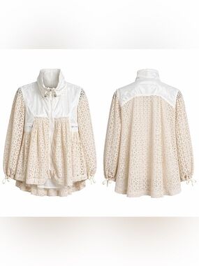 Hei Hei Anthropologie Mixed Media Eyelet Lace Zip-Up Jacket Size M